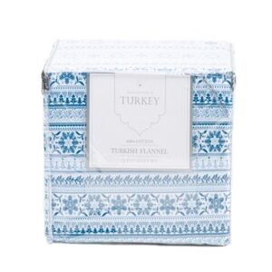 Blue and White Holiday Turkish Flannel Full Sheet Set